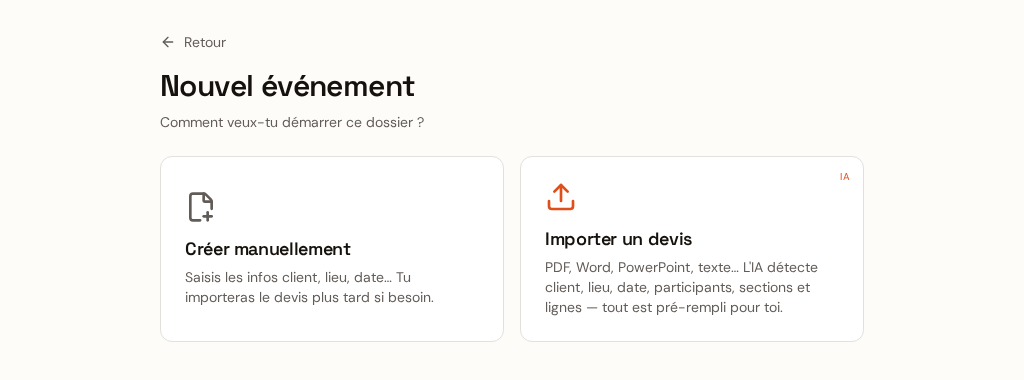 Écran d'import d'un devis avec extraction par IA